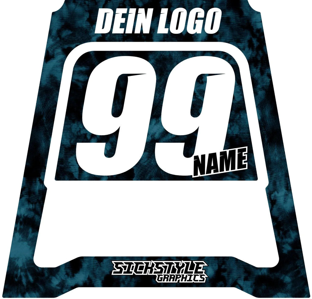 ShiboriBlue-dekalkit som passar Polisport MX-pall, med nummer 99 och plats för namn och logotyp.