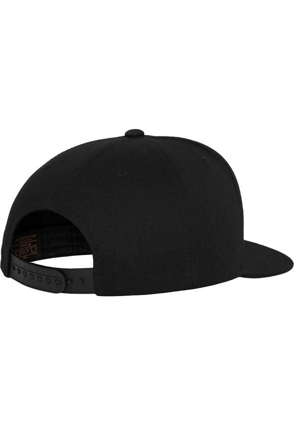 Casquette Snapback 5 panneaux unisexe noire en coton twill robuste avec fermeture ton sur ton.